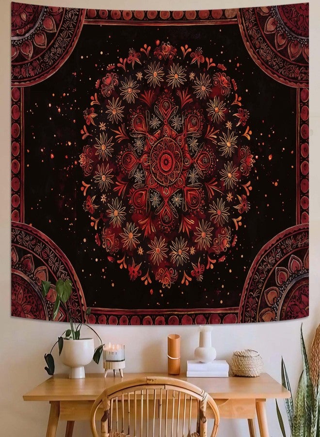 Accnicc Boho Mandala Tapestry Wall Hanging Hippie Bohemian Floral Flower Medallion Tapestry Aesthetic Small Vintage Black Red Indian Tapestries for Bedroom Living Room Dorm Decor 48 x 36 Inch - Image 5
